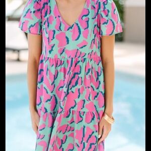 Umgee Pink and Green Patterned Kids Dress